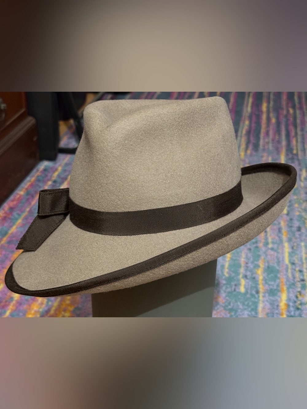 NWOT Eric Javits Brown-Gray Wool Felt Fedora with Upturned Brim - One Size